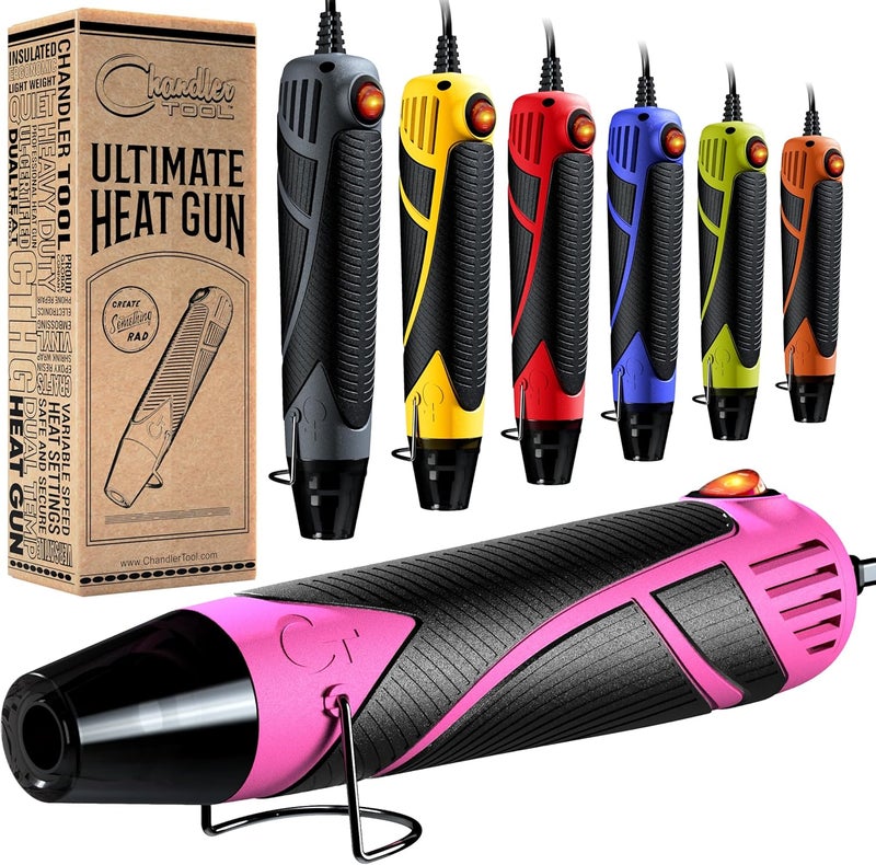 Chandler Tool Heat Gun for Crafting, Mini Dual Temp Hot Air Gun Tool for Epoxy Resin, Shrink Wrapping, Vinyl Wrap, Embossing, Electronics, Candle Making, Sublimation, Phone Repair & DIY (Pink/Black) - Image 1